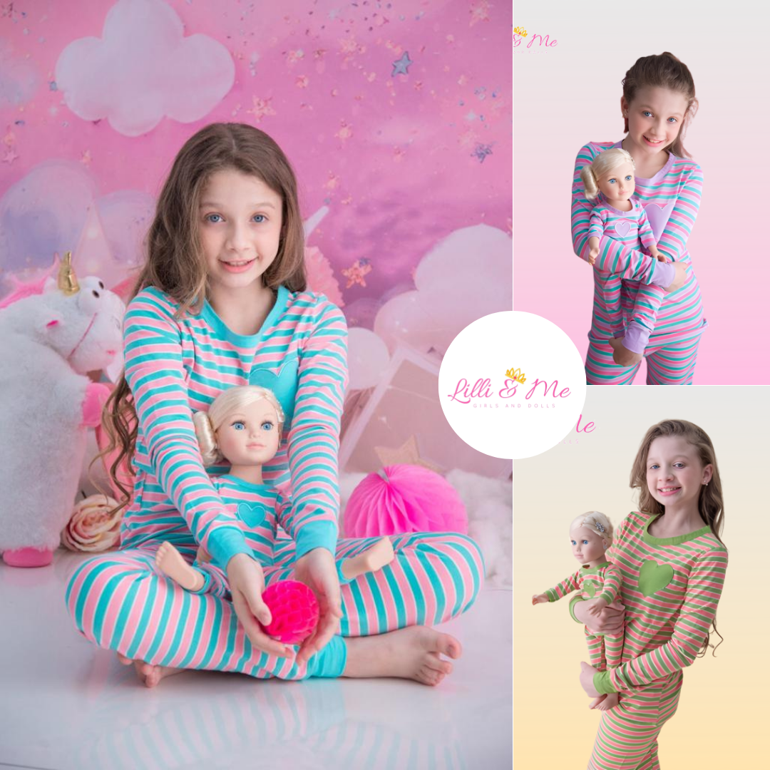 Matching Girl and Doll Pink Hearts Pajamas