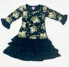 Girls & Dolls matching Dress|  Black with Off-white Green Roses