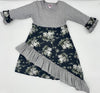 Girls & Dolls matching Dress| Light Grey and Charcoal with Monochrome Roses