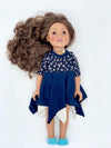 Girls & Dolls matching Dress| Dark Navy Melange with White Flowers, Navy and White.