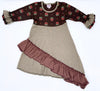 Girls & Dolls matching Dress| Chocolate Brown with Pink Retro Flowers, Dark Beige and Maroon