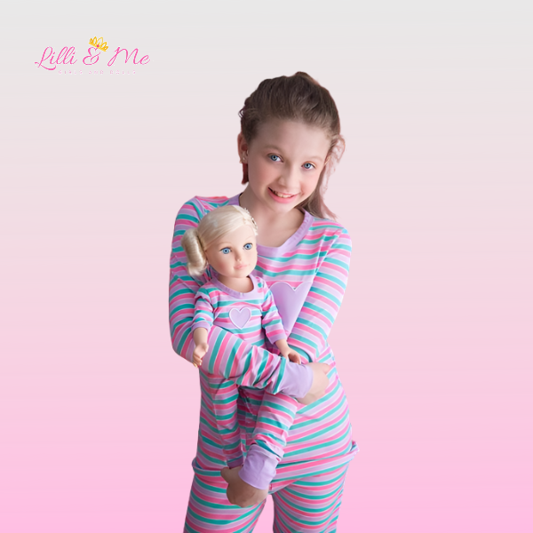 Girls and Dolls Matching 4 Piece Pyjama Sets Lilli Me Matching